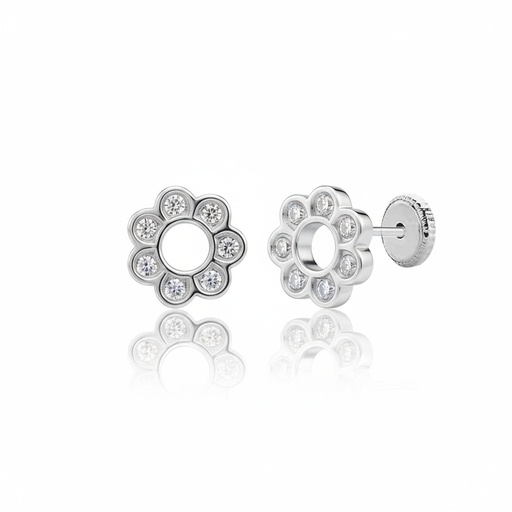 [P74A] PENDIENTES ORO BLANCO 18KL FLORES