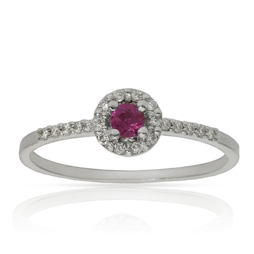 SORTIJA ORO BLANCO 18KL RUBÍ + DIAMANTES