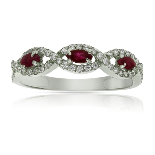 SORTIJA ORO BLANCO 18KL RUBI FINO + CIRCONITAS