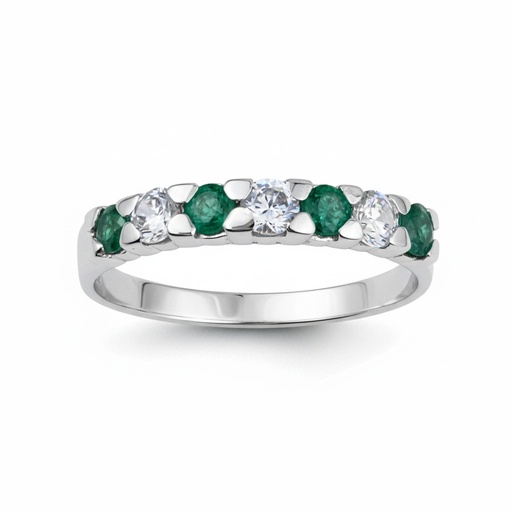 SORTIJA ORO BLANCO 18KL ESMERALDA FINA + CIRCONITAS