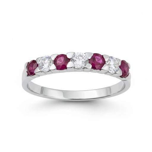 SORTIJA ORO BLANCO 18KL RUBI FINO + CIRCONITAS