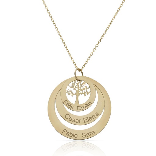 [G1122] GARGANTILLA ORO 18KL 3 CIRCULOS + ARBOL DE LA VIDA - 25MM