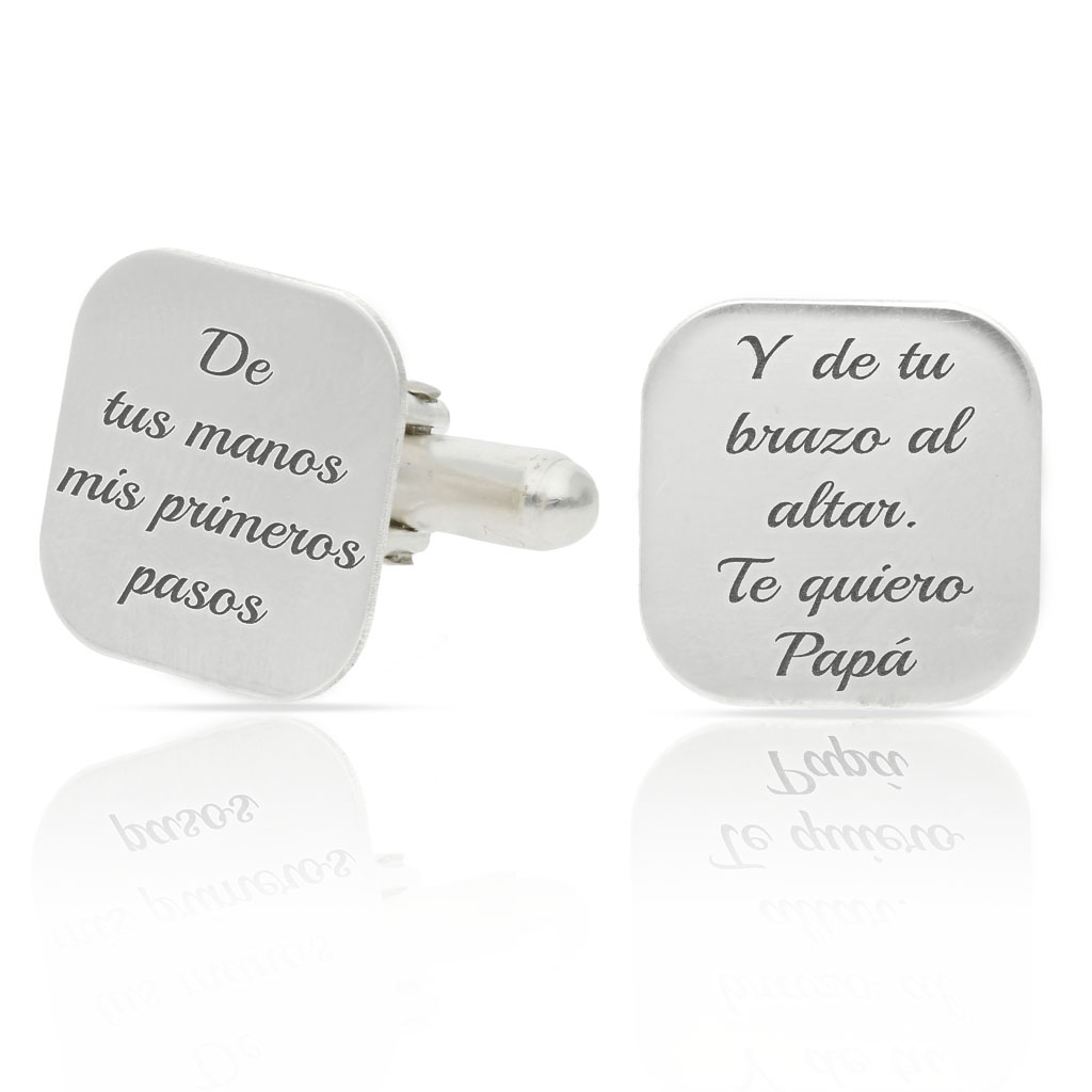 GEMELOS CUADRADOS PLATA 925MM FRASE