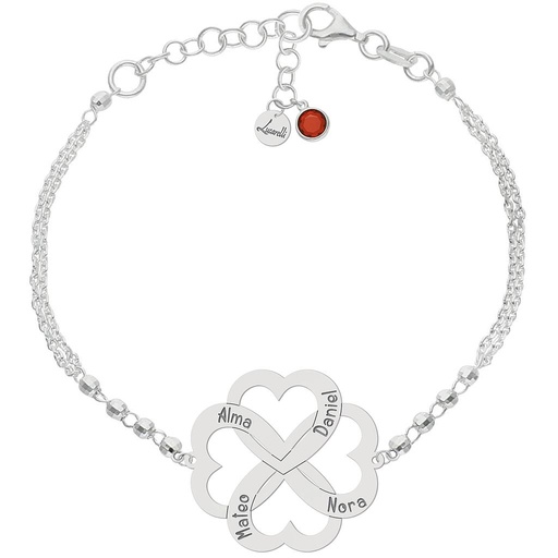 [AG344] PULSERA PLATA 925MM FORZADA + BOLAS - 4 CORAZONES