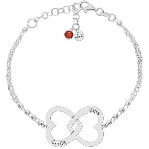 [AG342] PULSERA PLATA 925MM FORZADA + BOLAS - 2 CORAZONES ENTRELAZADOS