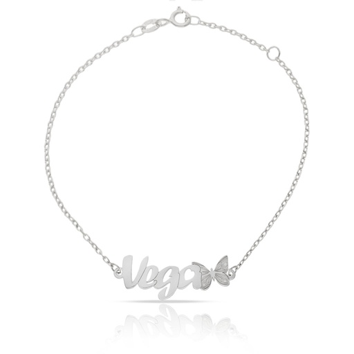 PULSERA ORO BLANCO 18KL NOMBRE + MARIPOSA