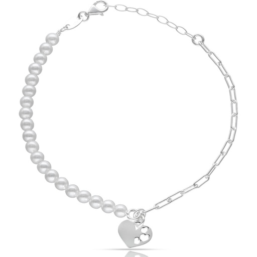 [AG9005] PULSERA PLATA 925MM CORAZON + PERLAS