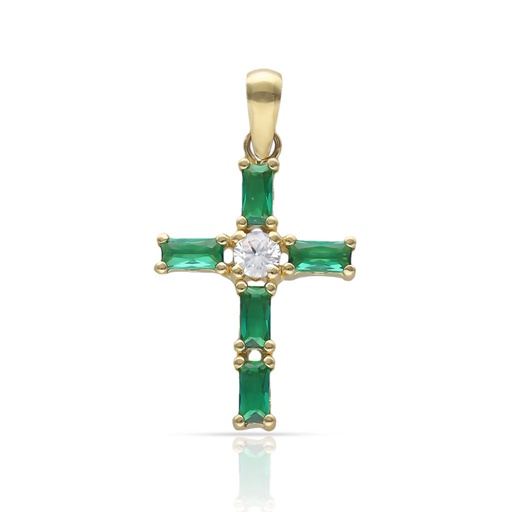 [C507] CRUZ ORO 18KL PIEDRAS VERDES + CIRCONITAS - 13x18MM
