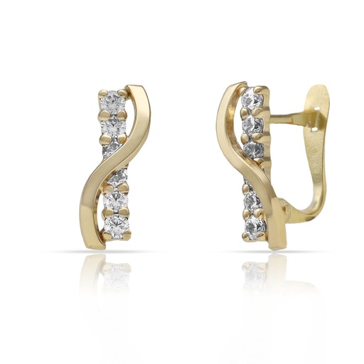 [P1583] PENDIENTES ORO 18KL BARRA + ONDA CIRCONITAS