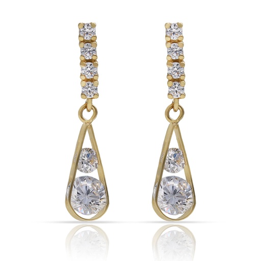 [P1555] PENDIENTES ORO 18KL BARRA + LAGRIMA CIRCONITAS