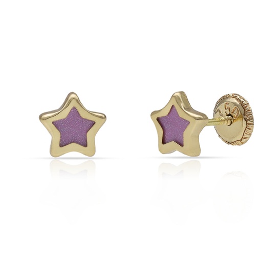 [P1571] PENDIENTES ORO ESTRELLAS LILA - 6MM
