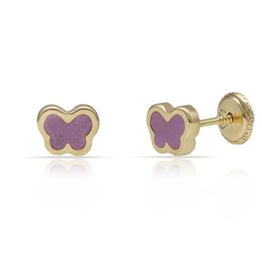 [P1577] PENDIENTES ORO MARIPOSA LILA - 6MM