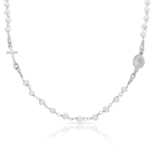 [AG8004] GARGANTILLA PLATA 925MM ROSARIO PIEDRAS BLANCAS