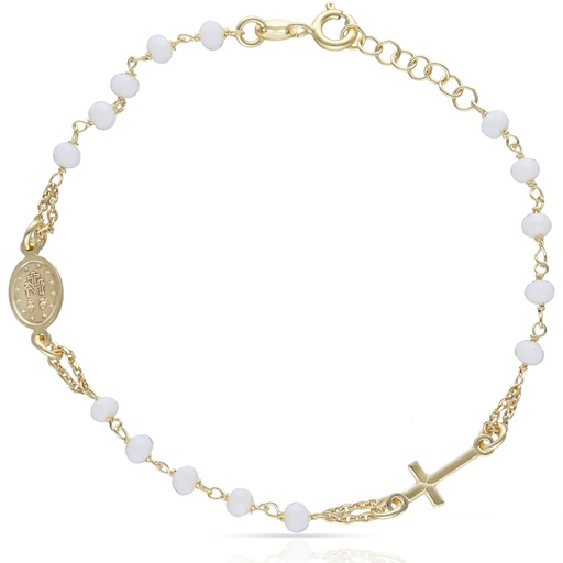 [AG9044] PULSERA PLATA CHAPADA EN ORO ROSARIO PIEDRAS BLANCAS ** AGOTADO TEMPORALMENTE**