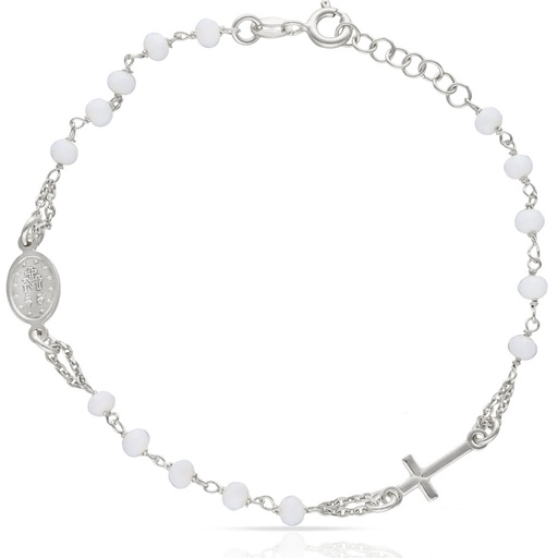 [AG9043] PULSERA PLATA 925MM ROSARIO PIEDRAS BLANCAS