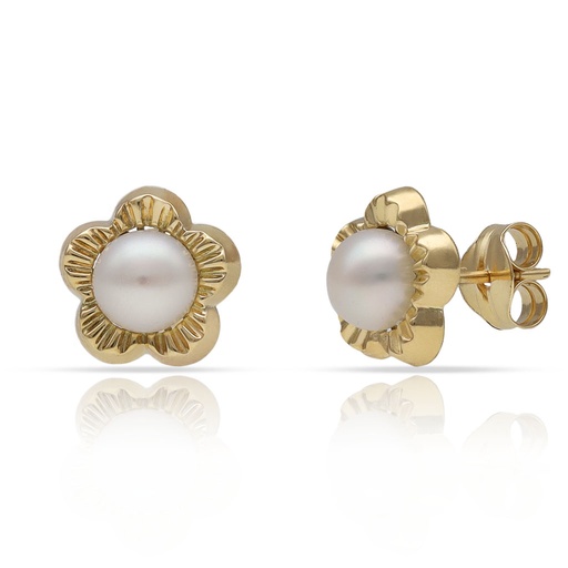 [P1600] PENDIENTES ORO 18KL FLOR + PERLAS CULTIVADAS