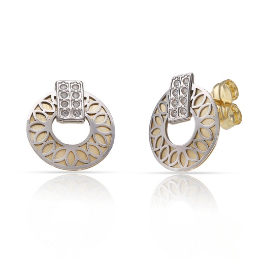 [P1593] PENDIENTES ORO 18KL BICOLOR CIRCONITAS - 10MM