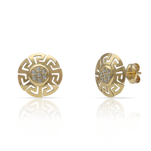 [P1592] PENDIENTES ORO 18KL GRECA CIRCONITAS - 10MM