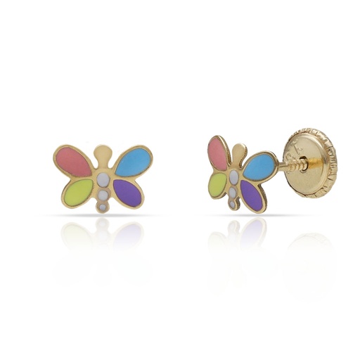 [P1585] PENDIENTES ORO 18KL MARIPOSAS ESMALTADAS - 7x5MM