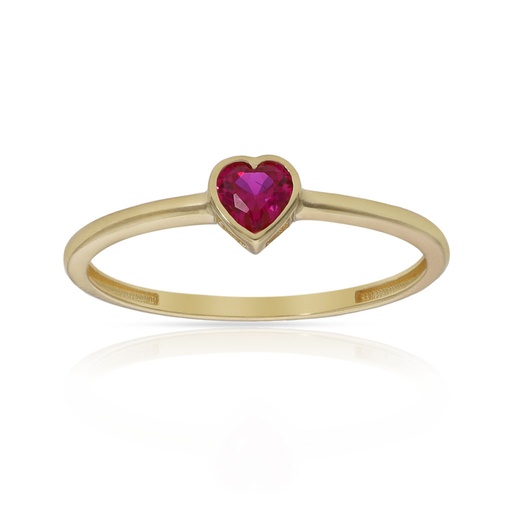 SORTIJA ORO 18KL CORAZON PIEDRA ROJA