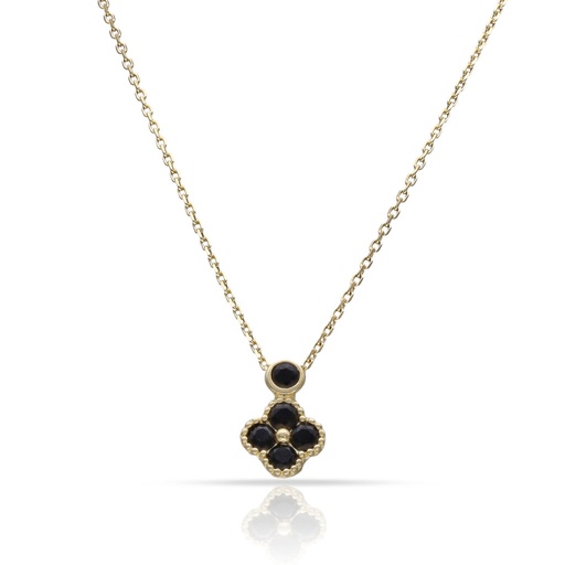 [G1135] GARGANTILLA ORO 18KL FLOR CIRCONITAS NEGRAS