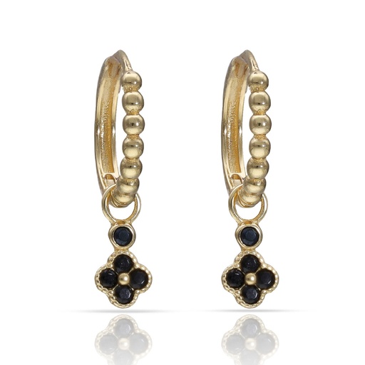 [P1601] AROS ORO 18KL FLOR CIRCONITAS NEGRAS