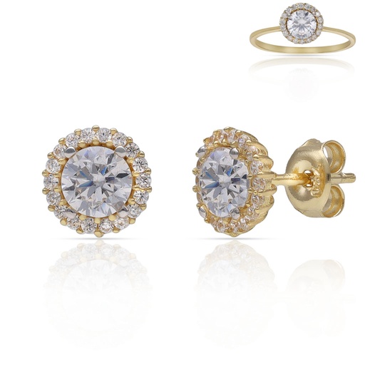 [P3219] PENDIENTES ORO 18KL CERCO CIRCONITAS + PIEDRA CIRCONITA - 7MM