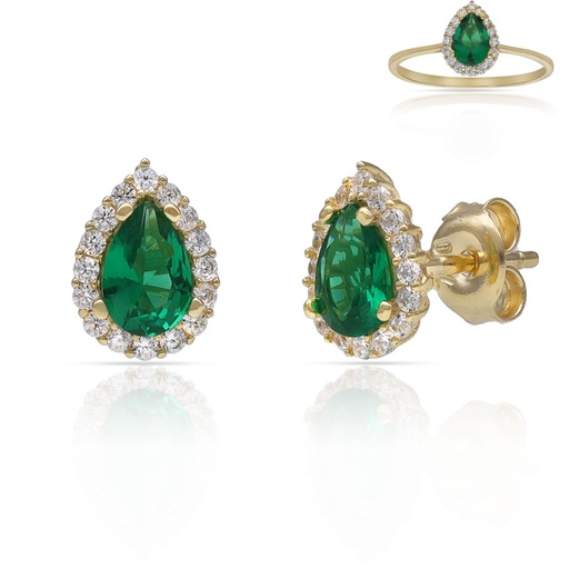 [P3217] PENDIENTES ORO 18KL LAGRIMA PIEDRA VERDE - 6x9MM