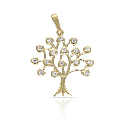 [G1152] COLGANTE ORO 18KL ARBOL VIDA + CORAZONES + CIRCONITAS - 17x18MM