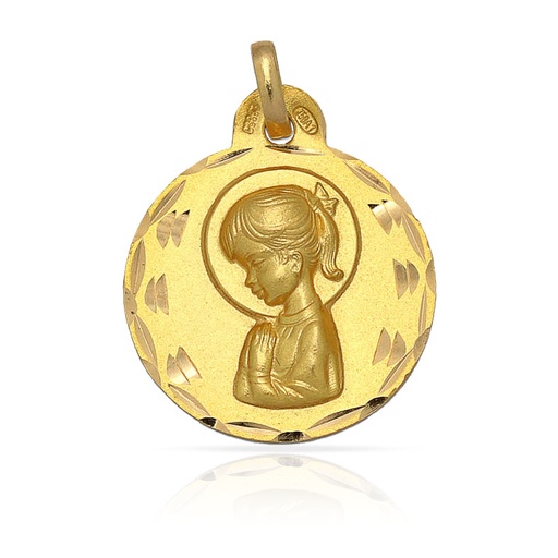 [AG4129] MEDALLA PLATA CHAPADA EN ORO VIRGEN NIÑA - 17MM
