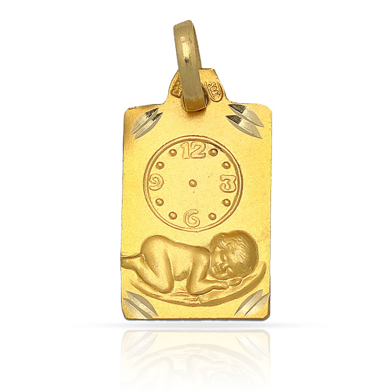 MEDALLA PLATA CHAPADA EN ORO RELOJ - 11x16MM
