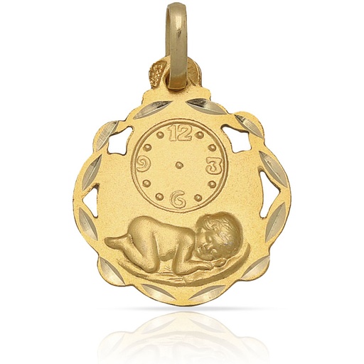 [AG4123] MEDALLA PLATA CHAPADA EN ORO RELOJ - 16x20MM