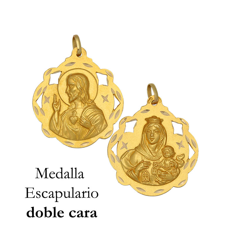 MEDALLA PLATA CHAPADA EN ORO ESCAPULARIO - 20x23MM