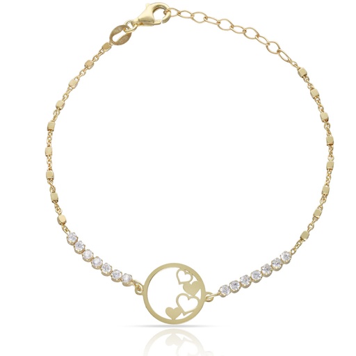 [AG9066] PULSERA PLATA CHAPADA EN ORO CIRCULO CORAZONES