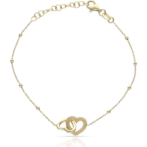 [AG9064] PULSERA PLATA CHAPADA EN ORO CORAZONES ENTRELAZADOS