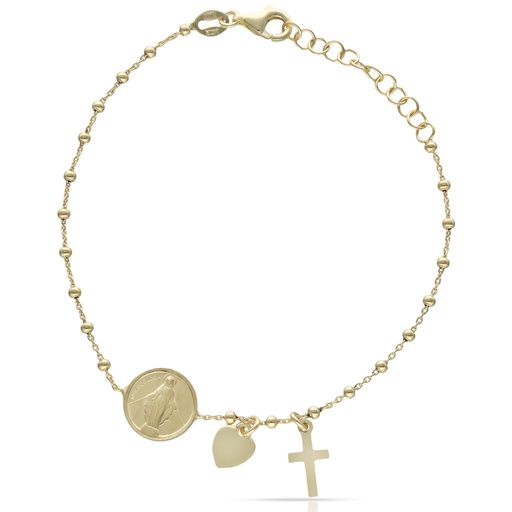 [AG9060] PULSERA PLATA CHAPADA EN ORO MILAGROSA + CRUZ SAN BENITO ** AGOTADO TEMPORALMENTE**