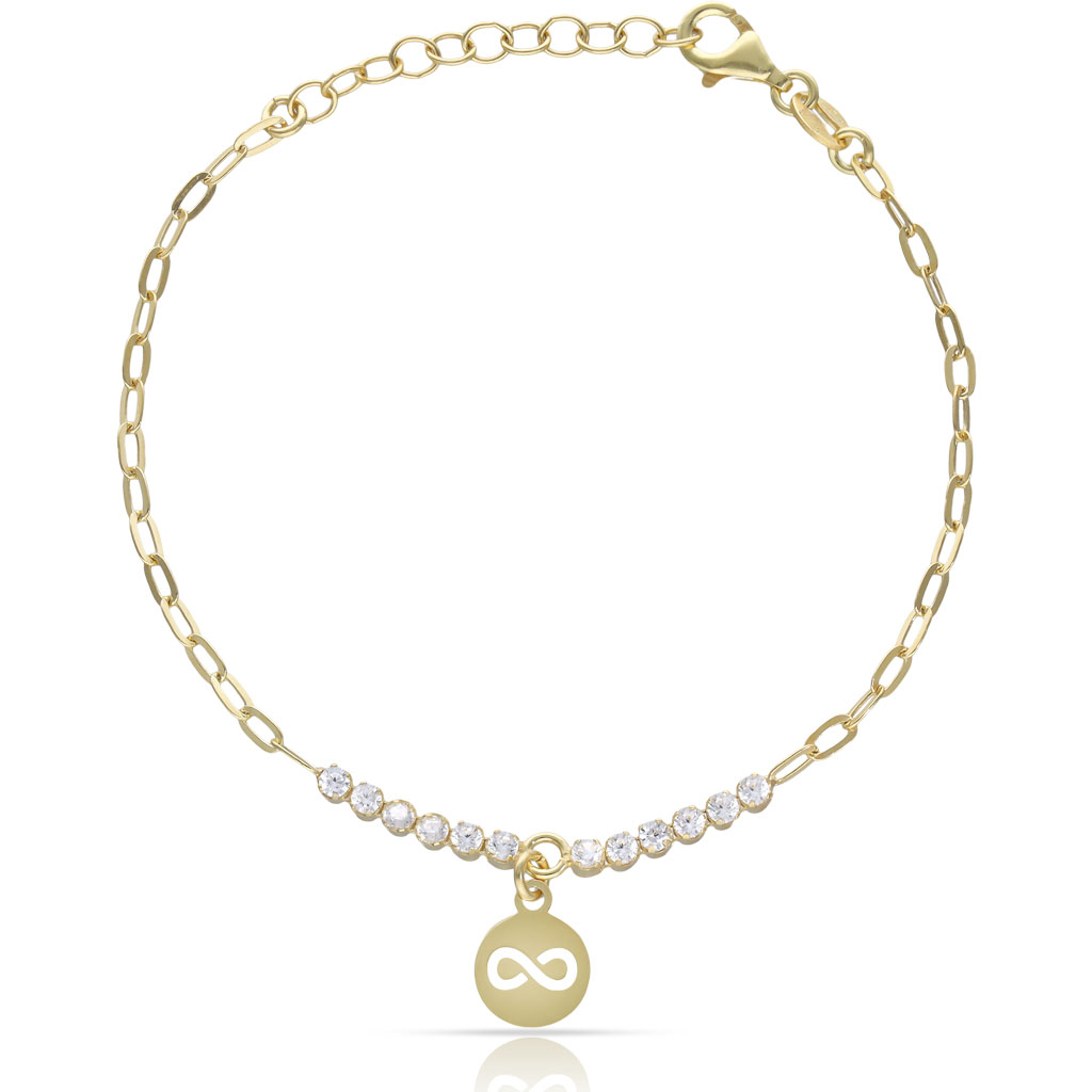 PULSERA PLATA CHAPADA EN ORO INFINITO + CIRCONITAS