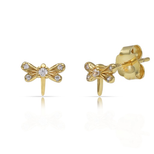 [AG1820] PENDIENTES PLATA CHAPADA ORO LIBELULA CIRCONITAS - 7x4MM