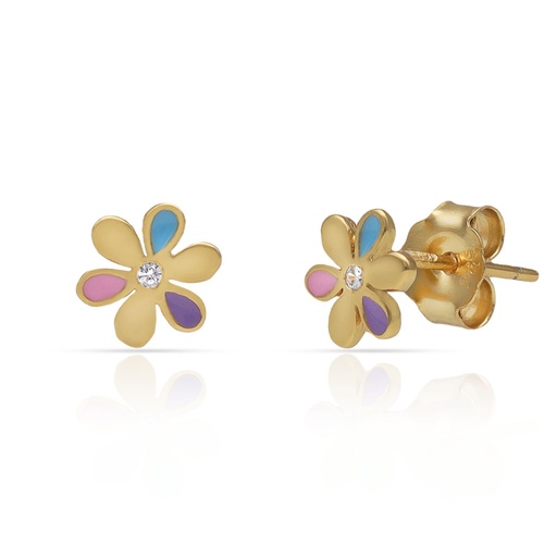 [AG1815] PENDIENTES PLATA CHAPADA ORO FLOR ESMALTADA - 7MM