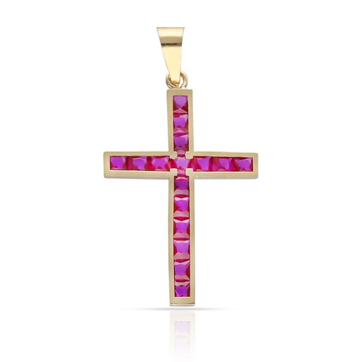 [C521] CRUZ ORO 18KL PIEDRAS ROJAS - 14x20MM