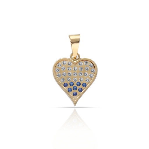 [G1164] COLGANTE ORO 18KL CORAZON CIRCONITAS + PIEDRAS AZULES - 10x11MM