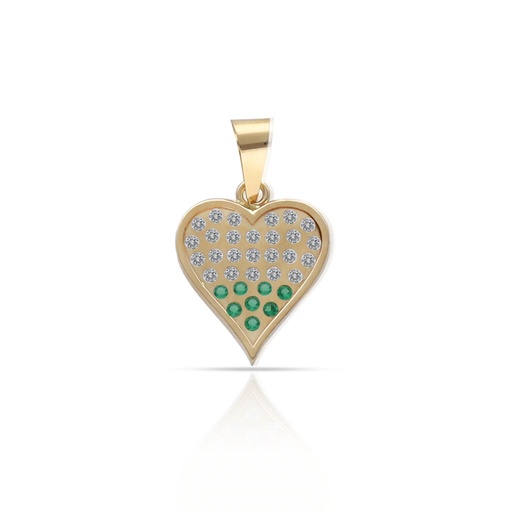 [G1161] COLGANTE ORO 18KL CORAZON CIRCONITAS + PIEDRAS VERDES - 10x11MM