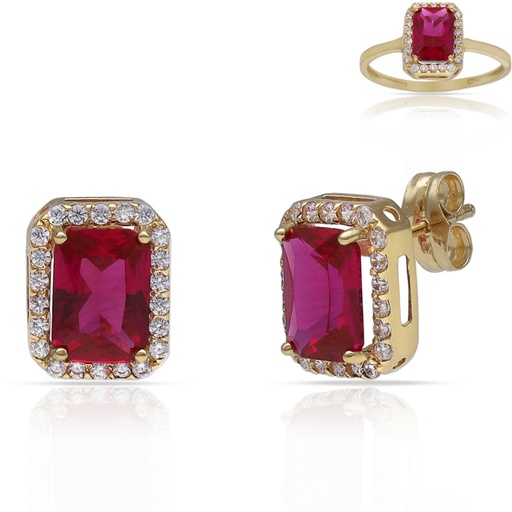 [P3251] PENDIENTES ORO 18KL PIEDRAS ROJAS + CIRCONITAS - 7x9MM