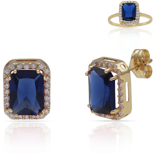 [P3249] PENDIENTES ORO 18KL PIEDRAS AZULES + CIRCONITAS - 8x10MM