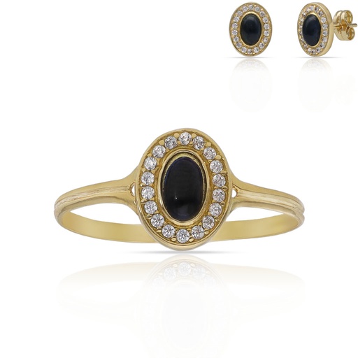 SORTIJA ORO 18KL PIEDRA AZUL + CIRCONITAS - 7x9MM