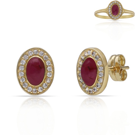 [P3237] PENDIENTES ORO 18KL PIEDRAS ROJAS + CIRCONITAS - 7x9MM