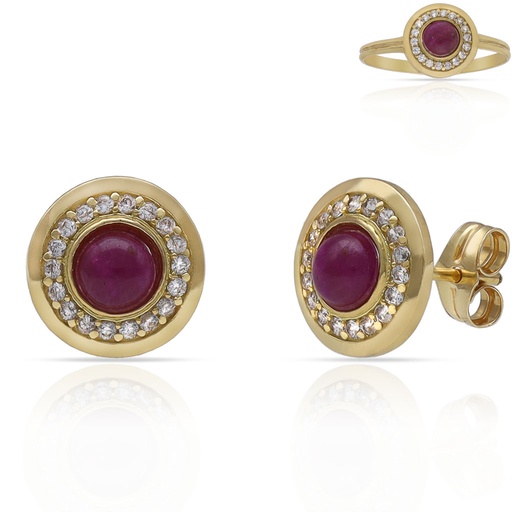 [P3234] PENDIENTES ORO 18KL PIEDRAS ROJAS + CIRCONITAS - 9MM