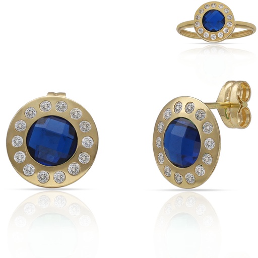 [P3232] PENDIENTES ORO 18KL PIEDRAS AZULES + CIRCONITAS - 10MM