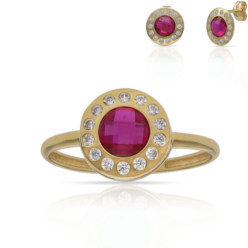 SORTIJA ORO 18KL PIEDRA ROJA + CIRCONITAS - 10MM