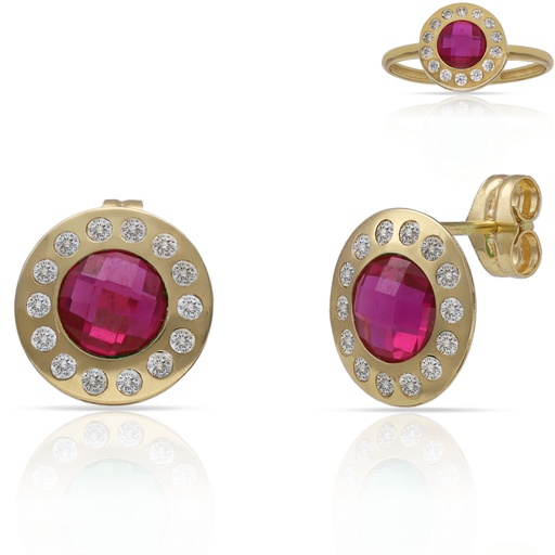 [P3231] PENDIENTES ORO 18KL PIEDRAS ROJAS + CIRCONITAS - 10MM